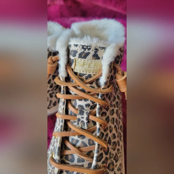 Sperry Leopard Print High-Top Sneakers with Faux Fur - Picture 3 of 4